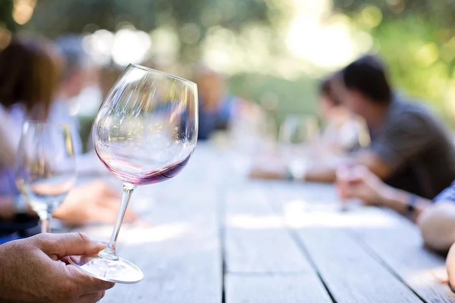 Cata de vinos en una mesa al aire libre